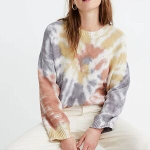 Madewell Tie-Dye Crewneck Sweater in Gray, Yellow, Rust